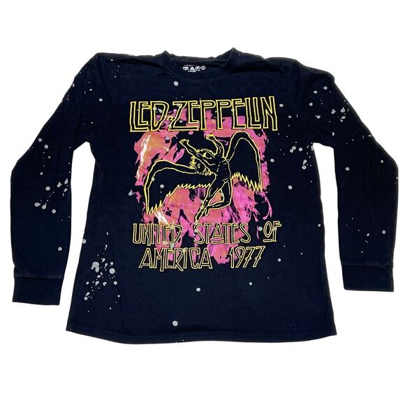 LED ZEPPELIN USA 1977 Graphics Long Sleeve Black Spotted Shirt Large Black Used - Picture 1 of 4